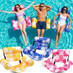 lot 1446 image: Sonwyoung 3 Pack Pool Float Chairs, Tropical Bloom,Navy Pink Yellow