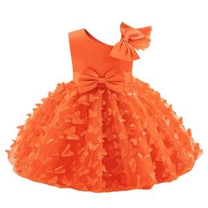 lot 2019 image: Toddler Baby Girl Butterfly Dress Bowknot Stain Wedding Flower Girl Dress Princess Baptism Birthday Party Ball Gown Father Daughter Dance Tutu Dresses Orange 9-12 Months