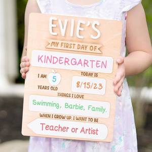 lot 2022 image: First & Last Day of School Board - Personalized Name Sign Reusable - for 1st Day of Kindergarten, Preschool Wooden Chalkboard Back to School Gifts Photo Prop - 12 x 10 Inch