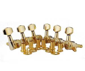 lot 2030 image: Guyker Guitar Locking Tuners (6 for Right) - 118 Lock String Tuning Key Pegs Machine Head with Hexagonal Handle Replacement for ST TL SG LP Style Electric, Folk or Acoustic Guitars - Golden