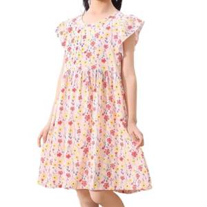lot 2041 image: Xinfenglai Girls Floral Print Dress Short Flutter Sleeve, Crew Neck, Casual Summer Midi Dress (US, Age, 7 Years, 8 Years, Pink)