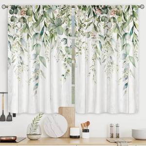 lot 2045 image: Riyidecor Sage Green Eucalyptus Leaves Curtains Rustic Flower Spring Floral Farmhouse Watercolor Plant Botanical Rod Pocket Country Nature Bedroom Living Room Treatment Fabric 2 Panels 42Wx63H Inch