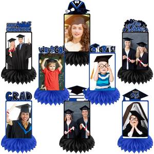 lot 2052 image: Weekgrat 8 Pcs Graduation Party Decorations Class of 2026 Graduation Honeycomb Centerpieces Table Decor Grad Photo Display Congrats Grad Table Toppers for Party Favor(Black Blue)