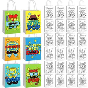 lot 2055 image: Dunzoom 24 Pcs Happy Fathers Day Coloring Bags DIY Crafts Color Your Own Paper Gift Bags Bulk with Handle for Fathers Day Best Dad Birthday Party School Home Activities