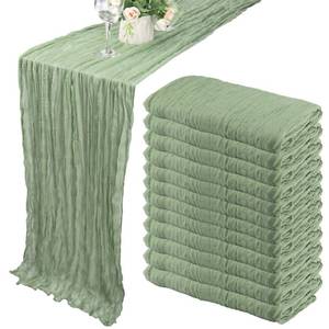 lot 2057 image: 35x72 Inch Sage Green Cheesecloth Table Runner Fall Boho Wedding Decor