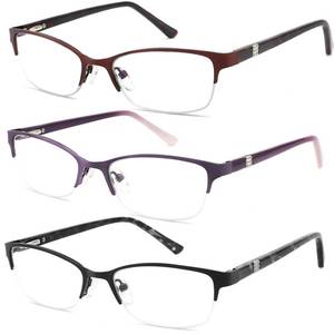 lot 2065 image: HOTJOJO 3 Pack Reading Glasses for Women Blue Light Metal Half Frame 3.25