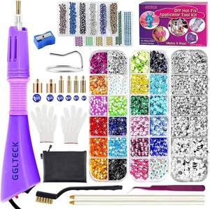 lot 2075 image: GLTECK Hotfix Applicator, Bedazzler Kit with 5784 PCS Rhinestones for Crafts, DIY Hot Fix Rhinestone Applicator Wand Setter Tool with 7 Tips, 6 Pattern Templates, Gloves, Tweezers & Cleaning Brush