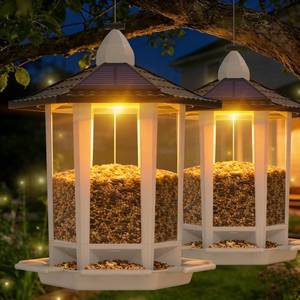 lot 2090 image: Birdream 2 Pack Solar Bird Feeders for Outdoors Hanging, Assembly Required, 1-Min Easy Setup, Wild Seed Feeders for Cardinals Chickadees and Finches