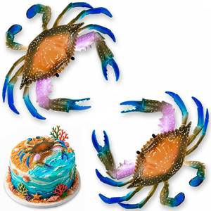 lot 2140 image: Plastic Fake Crab, 6.6x 5.3, 2-Piece Realistic Set, Aquarium Decor