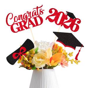 lot 2480 image: Chambom 2026 Graduation Decorations - 20 Pcs Class of 2026 Centerpiece Sticks for Graduation Table Decor Party Centerpieces, Graduations Theme Party Decorations Supply 4 Designs - Black-Red