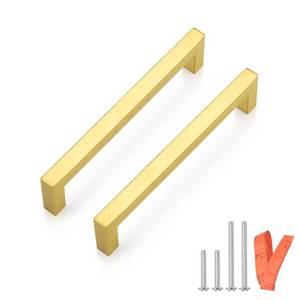 lot 2487 image: Probrico 5 Pack Square Gold Kitchen Cabinet Pulls 6.3 Inch Stainless Steel Brushed Brass Cabinet Handles Square Corner Bar Polished Gold Dresser Drawer Pull Handles Total Length 6.8Inch