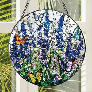 lot 2495 image: Rngmsi Stained Glass Window Hanging, 7.8�� Flower Sun Catchers with Hook Indoor Window Decor, Decorative Suncatchers Hanging Ornaments Home Garden Art Gift for Housewarming