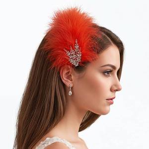 lot 4195 image: NCMY 1920s Vintage Feather Headpiece��Gatsby Flapper Party Hair Accessory, Stylish Costume Piece for Tea Parties, Cocktail Parties, Dance Performances, Weddings, and Various Occasions (Red)