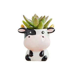 lot 4215 image: DIYOMR Cute Animal Ceramics Planter Small Succulent Pot Cartoon Shaped Plant Pot for Mini Plants Flower Cactus, Smooth Shiny Ceramic - Plants Not Included (Cow)