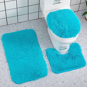 lot 4221 image: Reyox Shaggy Bathroom Rug Set 3 Piece with Toilet Cover Tie Dye Navy Blue