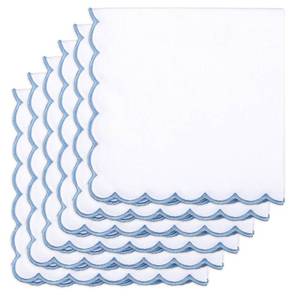 lot 4225 image: Hahafelt 6 Pack Blue and White Cloth Napkins 18x18 Scalloped Embroidery