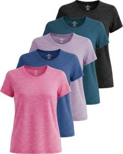 lot 5937 image: 5 Pack Womens Dry Fit Workout Tops Crew Neck T Shirts Athletic Gym Tees size 2 XL