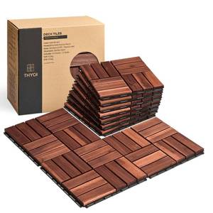 lot 5951 image: THYOI Premium Deck Tiles, 10 Pcs Patio Flooring - Brown - Crossed Pattern