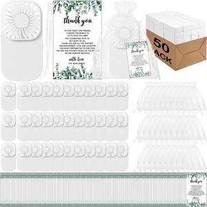 lot 5955 image: Woanger 50 Set Mini Handheld Fans Bulk Wedding Favors with Thank You,White