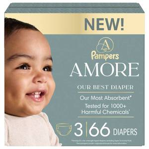 lot 5964 image: Pampers Amore, Size 3 (13-26 lbs), 66 Count, Our Best Diaper �� Hypoallergenic & Fragrance Free, Up to 100% Leakproof, Soft as Cashmere