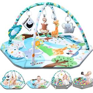 lot 5965 image: Baby Gym Play Mat, 8-in-1 Tummy Time Mat & Ball Pit with 6 Toys, Washable Baby Activity Play Mat for Visual, Hearing, Sensory, Motor Development, Baby Toys Gift for Toddler Infant 0-3-6-9-12 Months
