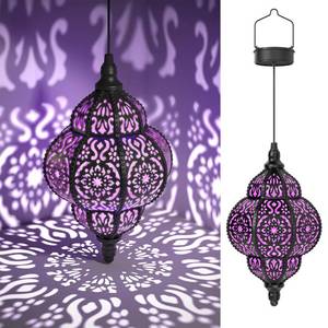 lot 5975 image: Hapjoy Hanging Solar Lights Outdoor Garden Decor Solar Lantern Waterproof Plastic Moroccan Outdoor Decorations for Patio Pathway Yard Backyard Garden Decorative (2, Purple)