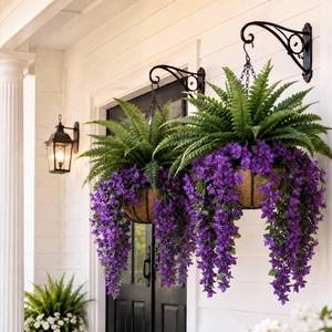 lot 5982 image: Thiccywoov Artificial Hanging Plants Flower Basket for Outdoors Porch Decor