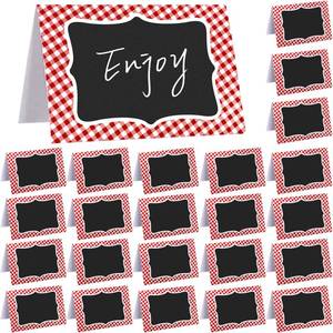 lot 6287 image: 24 Pcs Red Gingham BBQ Picnic Party Tent Card 6 x 4 Inch Food Label