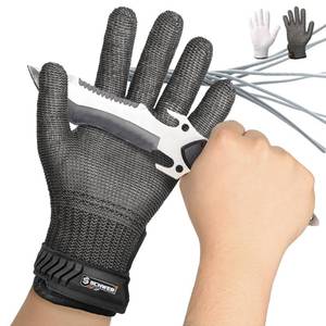 lot 6290 image: Schwer Ultimate Cut Resistant Gloves Beyond ANSI A9, Reinforced Stainless Steel Glove, Food Grade Mesh Metal Gloves for Butcher Meat Cutting, Oyster Shucking, Mandoline, PR1708 (L, 1 PCS)