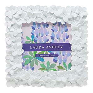 lot 6303 image: Laura Ashley 4x4 White Flower Textured Hand-Crafted Resin Picture Frame w Easel & Hook for Tabletop & Wall Display  Decorative Floral Design Home D�cor  Photo Gallery  Art (4x4  White)