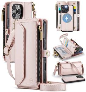 lot 6304 image: Strapurs for iPhone 16 Pro Magnetic Detachable Wallet Phone Case, Rose Gold