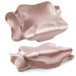 lot 6317 image: HOMBYS 2-Pack Satin Cervical Pillowcases (Only Pillowcase), Silky Satin Butterfly-Shaped Contour Pillow Cover Cervical Neck Pillow Case with Zipper for Side Back Stomach Sleepers (Queen Size) (Pink)