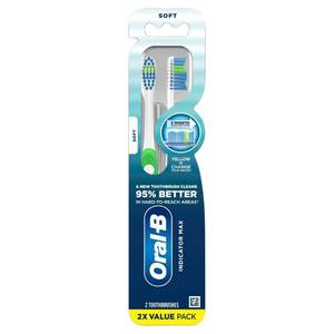 lot 6350 image: Oral-B Pro Health Fights Plaque & Tartar, 2 Count Soft Manual Toothbrush Pack, Indicator Bristles, Plaque Fighter, Gentle on Teeth