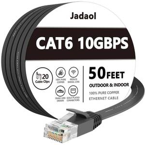lot 6356 image: Jadaol Cat6Cat6A Ethernet Cable 50FT Flat with Clips 10Gbps Network, Black