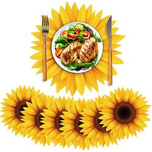 lot 6358 image: Sinmoe 100 Pcs Disposable Paper Placemats Bulk,Yellow,Sunflower