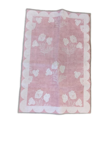 lot 6359 image: Pink and White Floral Rug with Scalloped Border