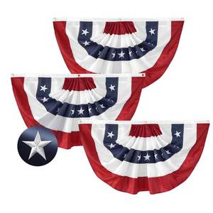 lot 6360 image: 3 Pack American Patriotic Bunting 2x4 Ft USA Pleated Fan Flag Embroidered Stars & Sewn Stripes for Memorial Day, Patriots�� Day & 4th of July Outdoor Porch Fence Garden with Brass Grommets