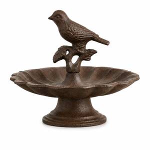 lot 6378 image: Comfy Hour Bird Bath Bowl, 6 Inch Cast Iron Mini Pedestal Feeder Dish, Antique Bronze Small Metal Tabletop Accent for Outdoors, Garden Porch and Patio Decor, 1 Unit