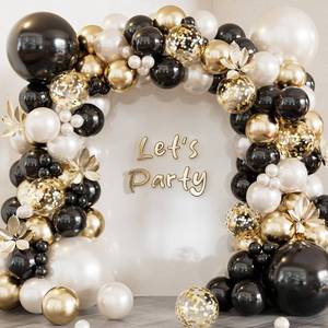 lot 6386 image: Adeyoo Black Gold White Balloon Arch Garland Kit, Double Stuffed Balloons