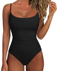 lot 6389 image: SUUKSESS Women Sexy One Piece Tummy Control Swimsuit Scoop Neck Slimming Swimwear 2025 Crisscross Backless Bathing Suit(Black,Large)