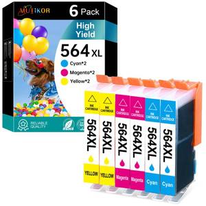 lot 6392 image: 564XL Color Ink Replacement for HP 564XL Cartridges Ink Color 564 Compatible for HP Photosmart 6525 6520 7520 5520 7510 5510 7525 DeskJet 3520 3522 OfficeJet 4620 (2 Cyan, 2 Magenta, 2 Yellow)