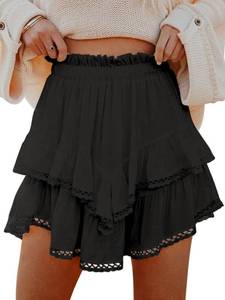lot 6394 image: Aoudery Flowy Shorts for Women Casual Boho Ruffle Tiered Skorts High Waist Mini Skirts Golf Tennis Butterfly Crochet Shorts - Black S