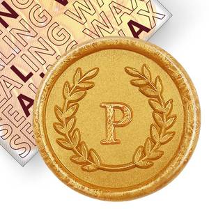 lot 6405 image: 50Pcs Gold Letter P Adhesive Wax Seal Stickers, Hand-Made, No Need Seal Stamp, Tear and Use Wax Stickers for Wedding Invitations, Envelopes, Christmas Gift