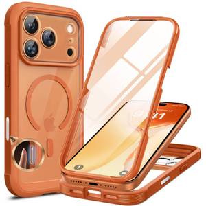 lot 6410 image: Miracase for iPhone 17 Pro Max Case 6.9 Full-Body Phone Case with Built-in Glass Screen Protector& Full Camera Protector,Magnetic with MagSafe Drop Proof 17 ProMax Cover, Orange