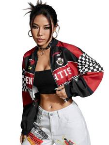 lot 6411 image: GORGLITTER Womens F1 Racing Racer Nascar Jackets Cropped Varsity Jacket