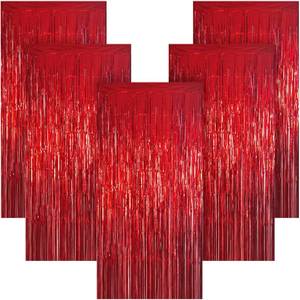lot 6414 image: 5 Pack 3.28ft x 6.56ft Red Metallic Tinsel Foil Fringe Curtains, Photo Booth Backdrop Party Decorations for Birthday Wedding Baby Shower Graduation Valentines Day New Years