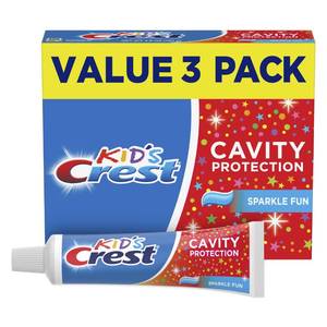 lot 6419 image: Crest Kids Cavity Protection Toothpaste, Crest Kids Toothpaste, For Children And Toddlers 2, Sparkle Fun, 4.6 Oz (Pack of 3), Toothpaste For Kids, Packaging may vary