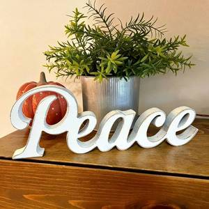 lot 6428 image: Wooden Peace Table Sign for Home Decor,Christmas Decorations,Peace Freestanding Tabletop Decoration for Home Mantel Living Room Table Centerpiece Decor