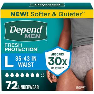 lot 7433 image: Depend Fresh Protection Adult Diapers for Men, Large, 72 Count