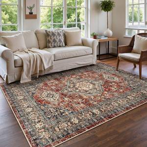 lot 7437 image: Lahome Oriental Washable Rugs for Living Room, 5x7 Area Rugs for Bedroom